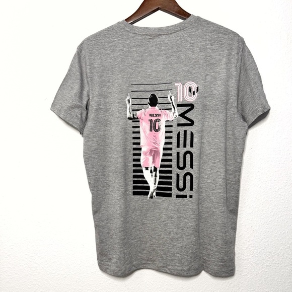 Messi authentic logo number 10 soccer player gray Tshirt size M NWT - Picture 5 of 10